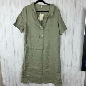 Grae Cove NWT 100% linen green shift dress Large